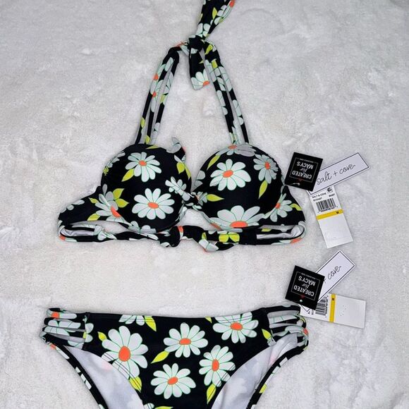 SALT + COVE Juniors' Daisy Dance Strappy Underwire Push-Up Bikini Set Size M - Picture 10 of 12